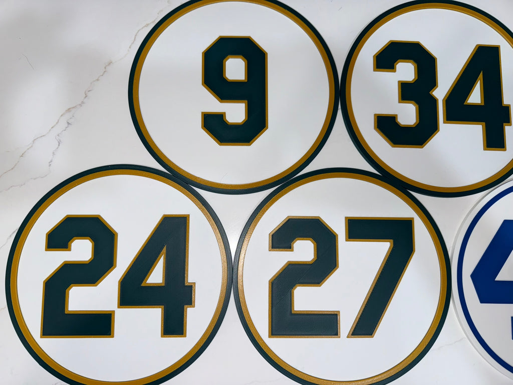 Oakland Baseball Retired Number Wall Plaque | 3D Printed Green &amp; Gold Sign | Man Cave Decor
