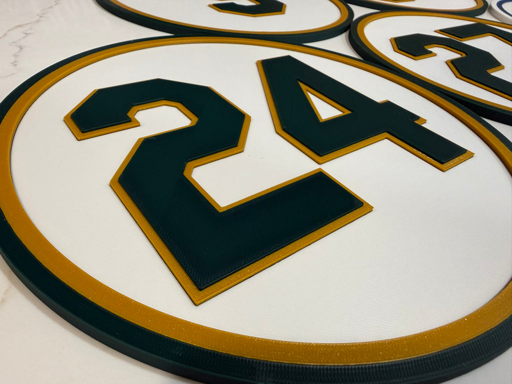 Oakland Baseball Retired Number Wall Plaque | 3D Printed Green &amp; Gold Sign | Man Cave Decor