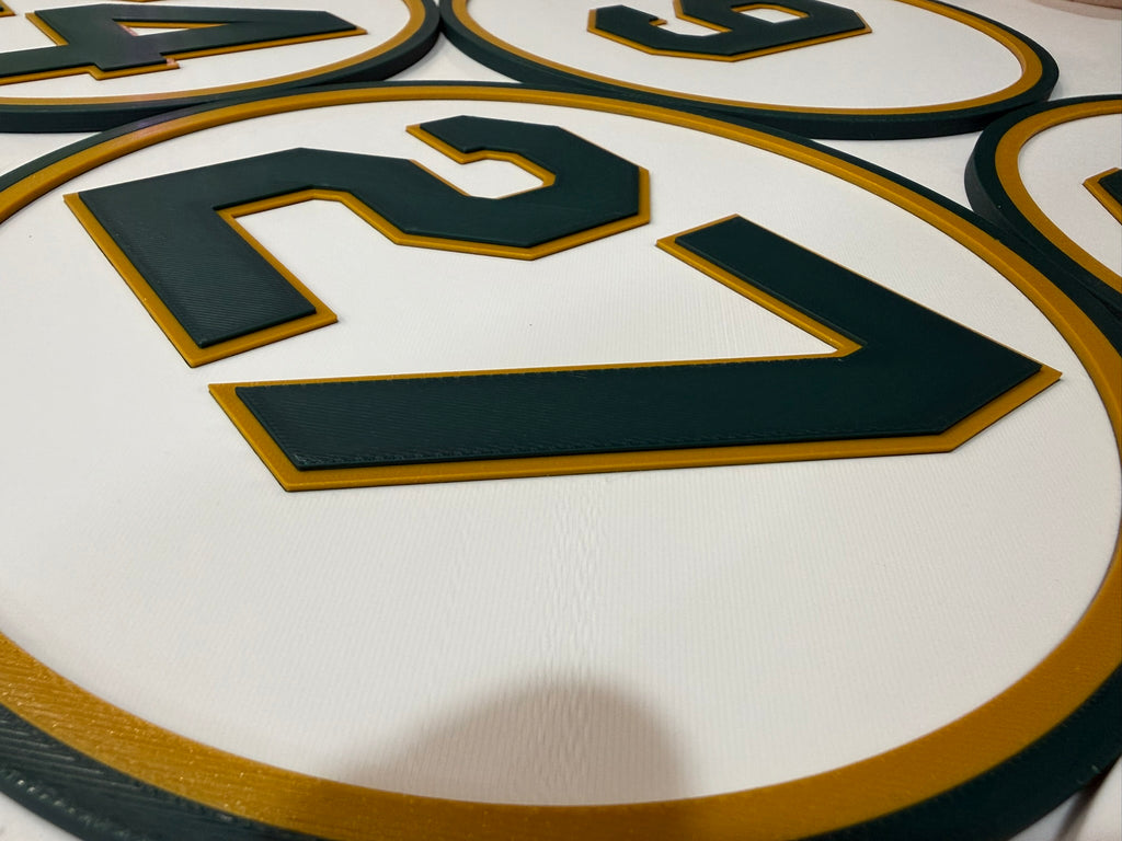 Oakland Baseball Retired Number Wall Plaque | 3D Printed Green &amp; Gold Sign | Man Cave Decor