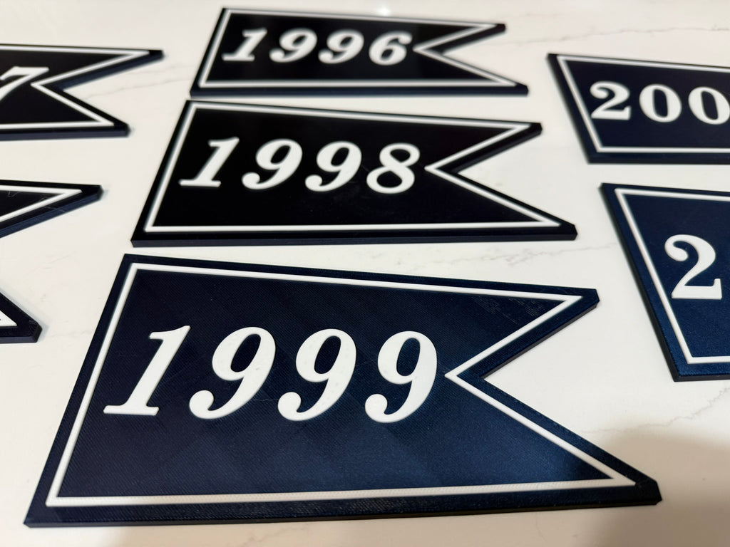 New York Baseball Championship Year Banner | 3D Printed Navy &amp; White Pennant Sign | Choose Your Year