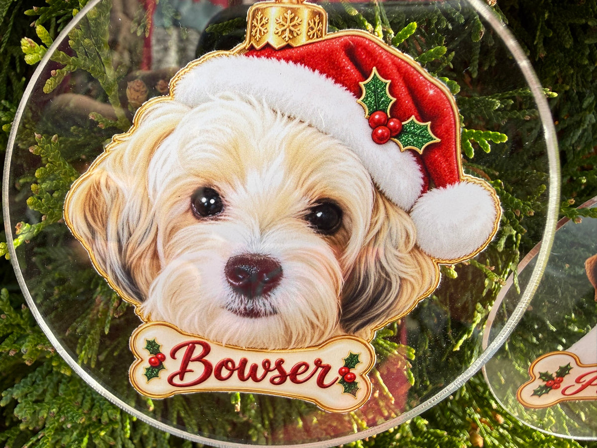 Custom Pet Portrait Ornament | 3.5" Acrylic Christmas Ornament From Your Photo