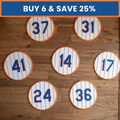 Mets Retired Numbers with Buy 6 Save 25% Banner
