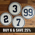 Yankees Retired Numbers with Buy 6 Save 25% Banner